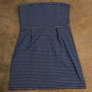 Old Navy Blue and white striped strapless dress